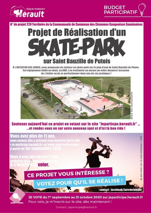 Budget participatif de l’Hérault : Votez pour un skate-park à Saint Bauzille de Putois !